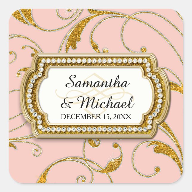 Adesivo Quadrado Envelope Seal Glam Velha Regência Hollywood Black  (Frente)