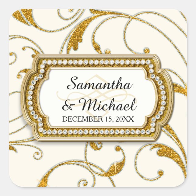 Adesivo Quadrado Envelope Seal Glam Velha Regência Hollywood Black  (Frente)