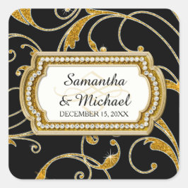 Adesivo Quadrado Envelope Seal Glam Velha Regência Hollywood Black