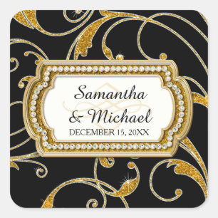 Adesivo Quadrado Envelope Seal Glam Velha Regência Hollywood Black