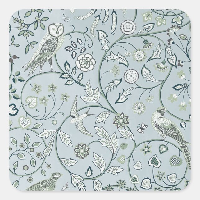 ADESIVO QUADRADO ENVELOPE SEAL : WILLIAM MORRIS : OWL & PHEASANT (Frente)
