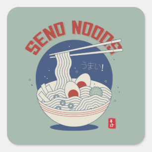 Adesivo Quadrado Enviar Noods de Noodle Soup Ramen Japonês