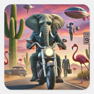 Adesivo Quadrado Ephant Biker Surreal Desert Ride