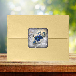 Adesivo Quadrado Ephemera Rosa Azul Escuro Vitoriano