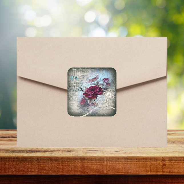 Adesivo Quadrado Ephemera Rosa vitoriana (Criador carregado)