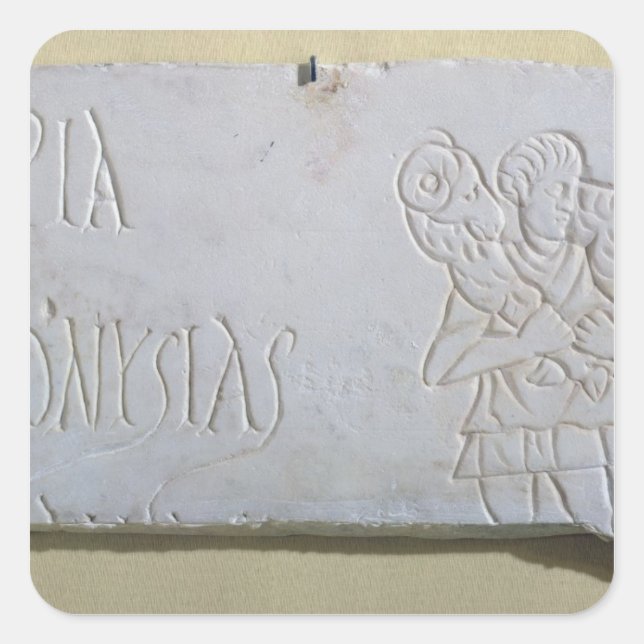 Adesivo Quadrado Epitáfio com um alivio do Bom Pastor (Frente)