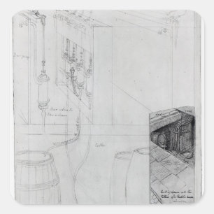 Adesivo Quadrado Equipamento da adega da cerveja, 1825