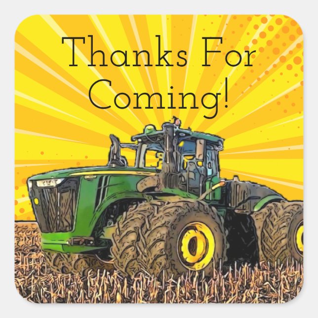 Adesivo Quadrado Equipamento de Festa de aniversário do trator Dive (Frente)