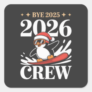 Adesivo Quadrado Equipe de Ano Novo 2025 2026 Divertida Amigos Band