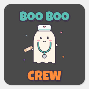 Adesivo Quadrado Equipe de Boo Boo Enfermeira Fantasma de Halloween