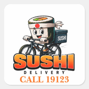 Adesivo Quadrado Equipe de Entrega de Sushi Uniforme 🚴🍣