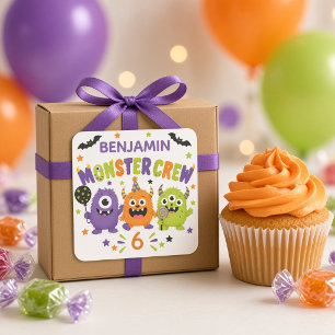 Adesivo Quadrado Equipe de Monstros Fofos Aniversário Personalizado