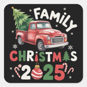 Adesivo Quadrado Equipe de Natal da Família 2025 Grupo de Correspon