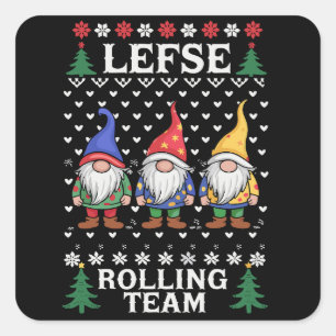 Adesivo Quadrado Equipe de Rolagem de Lefse Gnome de Natal Assando 