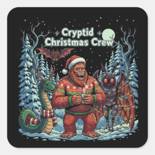 Adesivo Quadrado Equipe Divertida de Cryptids de Natal Pé Grande,