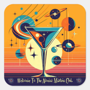 Adesivo Quadrado Era Espacial Bem-vindo ao Clube do Martini Atômico