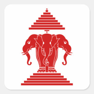 Adesivo Quadrado Erawan Three Headed Elephant Lao / Laos Flag