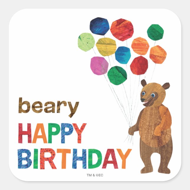 Adesivo Quadrado Eric Carle | Urso-Marrom - Beary Happy Birday (Frente)