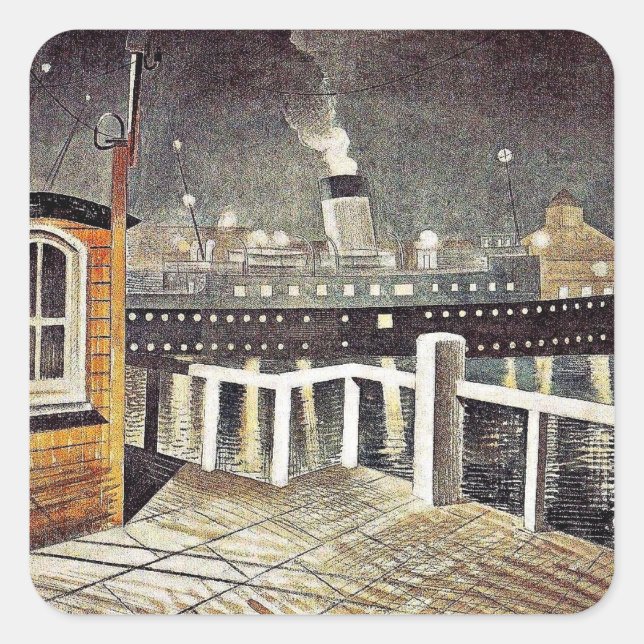 Adesivo Quadrado Eric Ravilious art, S.S. Brighton deixando Newhave (Frente)