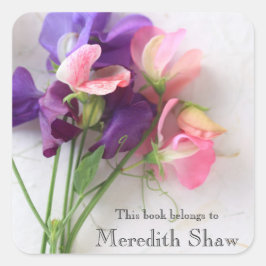 Adesivo Quadrado Ervilhas doces na folha de papel texturizada