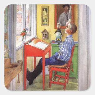 Adesivo Quadrado Esbjorn Fazendo Seu Dever de Casa por Carl Larsson
