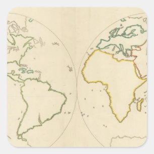 Adesivo Quadrado Esboço 2 do mapa do mundo