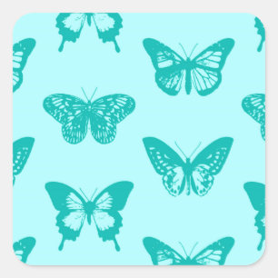 Adesivo Quadrado Esboço da borboleta, aqua e turquesa