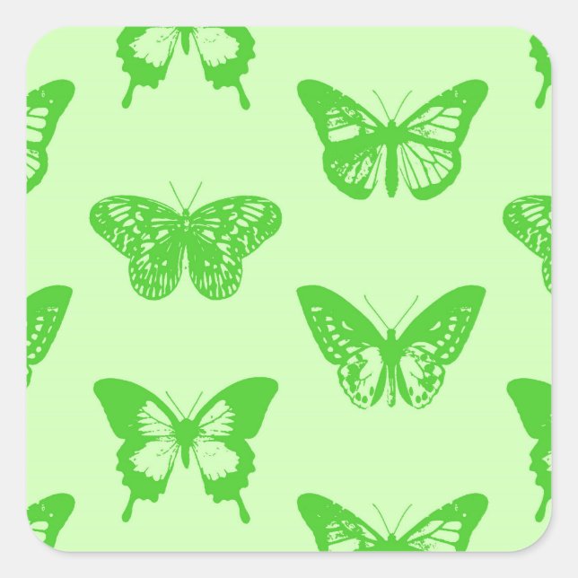 Adesivo Quadrado Esboço da borboleta, verde limão (Frente)