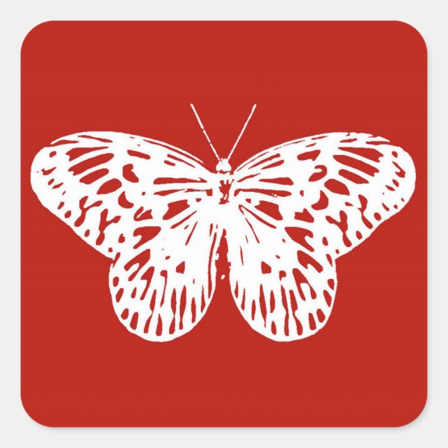 Adesivo Quadrado Esboço da borboleta, vermelho e branco profundos (Frente)