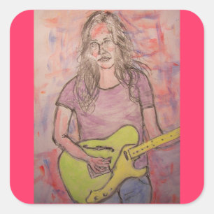 Adesivo Quadrado Esboço da menina da música ao vivo