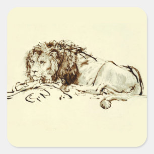 Adesivo Quadrado Esboço da tinta de Rembrandt do vintage de um le