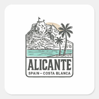 Adesivo Quadrado Esboço de Alicante Castelo de Santa Bárbara Costa
