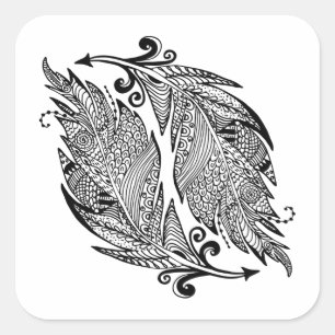 Adesivo Quadrado Esboço inspirado das penas