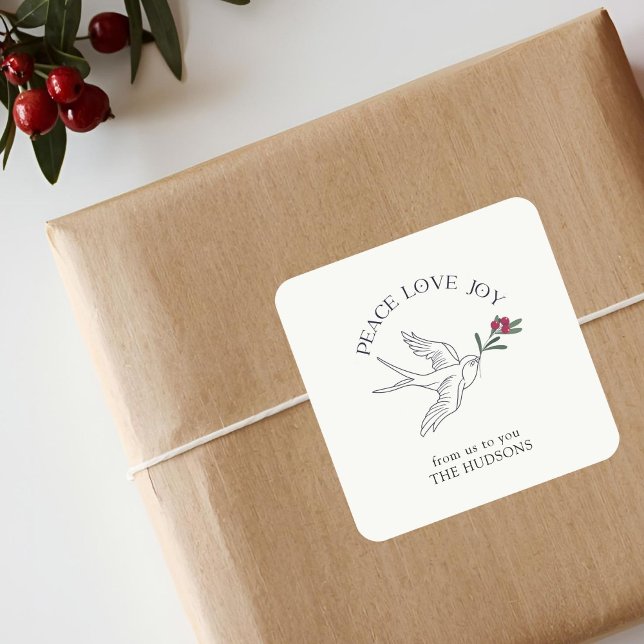 Adesivo Quadrado Esbranquiçado | Pássaro da Neve de Natal com Joia  (Criador carregado)