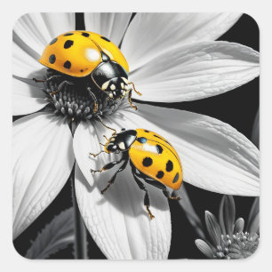 Adesivo Quadrado Escaravelho Amarelo Na Flor Branca Preta