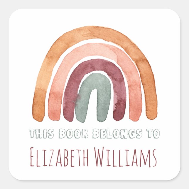 Adesivo Quadrado Escola de Nomes Personalizados do Arco-Íris Modern (Frente)