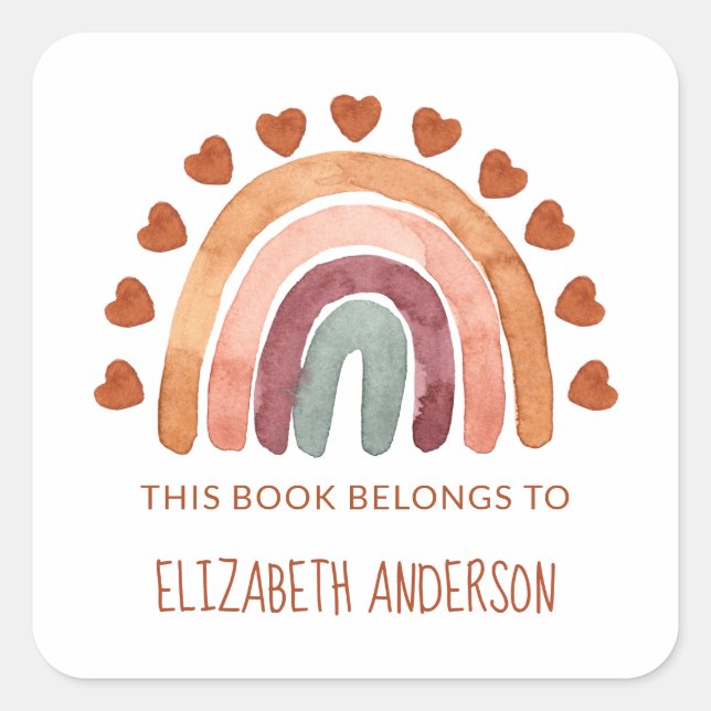 Adesivo Quadrado  Escola Personalizada Modern Boho Rainbow  (Frente)