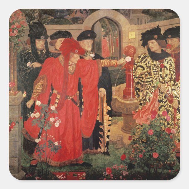 Adesivo Quadrado Escolhendo os Rosas Vermelho e Branco no Templo (Frente)