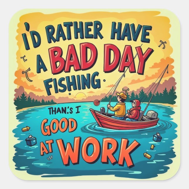 Adesivo Quadrado Escolher o lazer: Pescar Sobre O Trabalho (Frente)