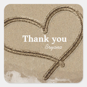 Adesivo Quadrado Escrevendo em Sand Heart Beach Wedding Sticker