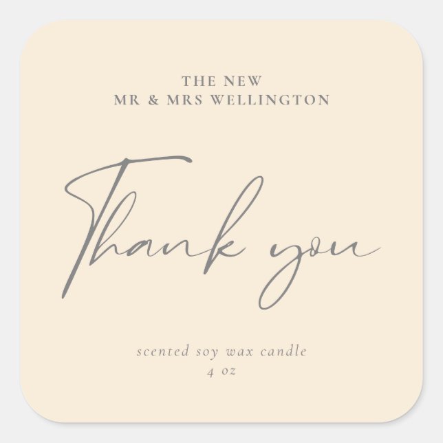 Adesivo Quadrado Escrita Moderna Beige White Wedding Favorita Candl (Frente)