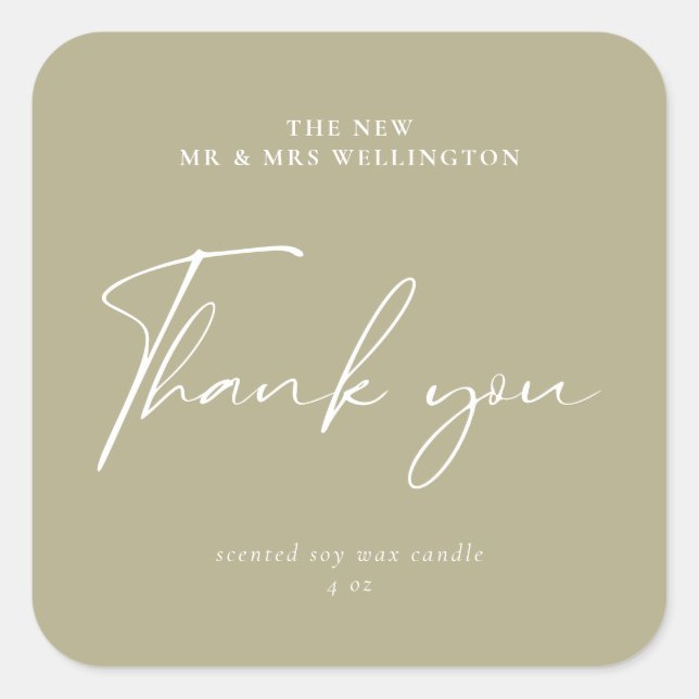 Adesivo Quadrado Escrita Moderna Sage Green Wedding Favorita Candle (Frente)