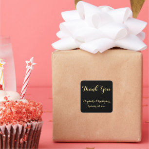 Adesivo Quadrado Escrito Elegante Casamento Dourado Negro Obrigado