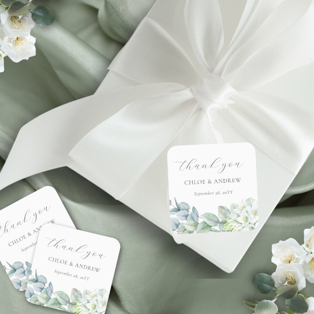 Adesivo Quadrado Escrito Elegante Greenery Obrigado Favor De Casame (These thank you stickers are perfect for wedding favors for couples who love a fine art wedding look)