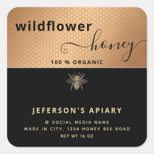 Adesivo Quadrado Escrito preto moderno de abelha Mel jar Quadrado M