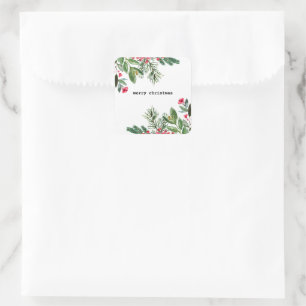 Adesivo Quadrado Escritora Elegante Folhagem de Natal Holly Berry