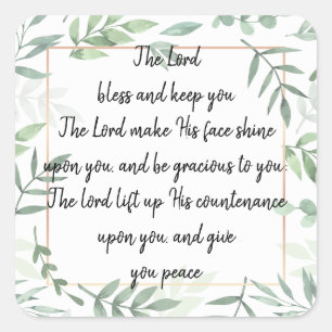 Adesivo Quadrado Escritura de bíblia Aaronic Bênção Numb 6:24-26