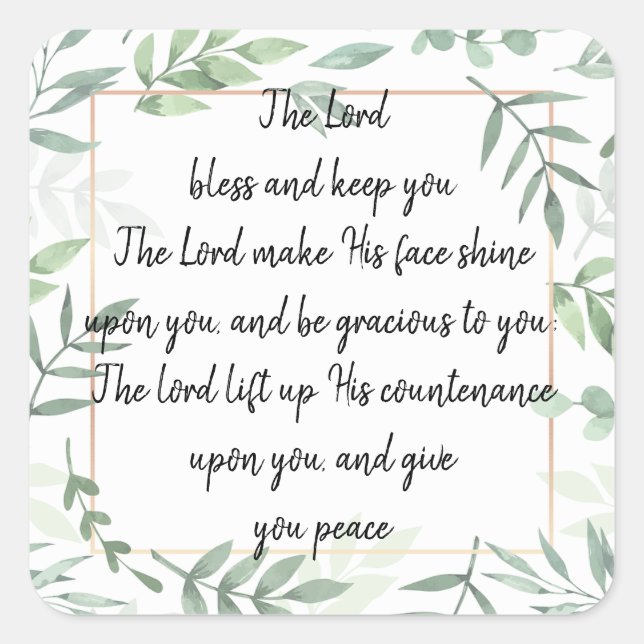 Adesivo Quadrado Escritura de bíblia Aaronic Bênção Numb 6:24-26 (Frente)