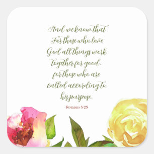 Adesivo Quadrado Escritura Floral Romans 8:28 Sticker