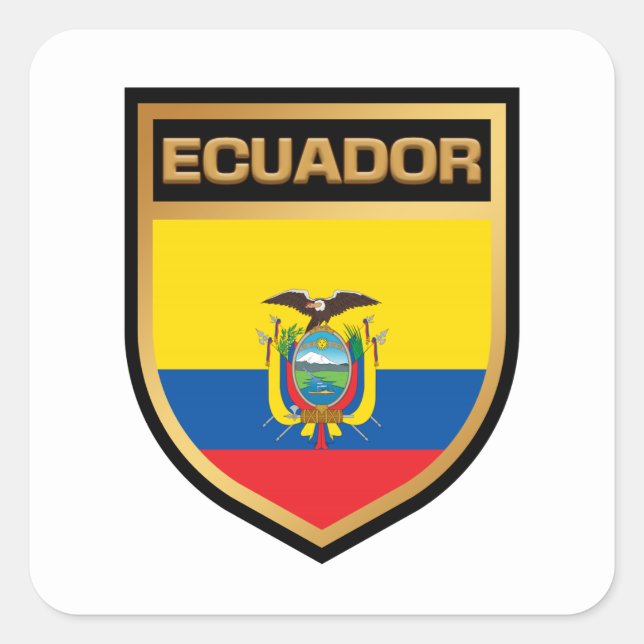 Adesivo Quadrado Escudo do Sinalizador do Equador (Frente)